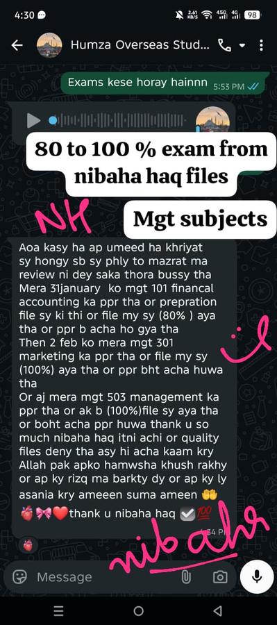 MGT101 80% MGT301 100% MGT503 100% Finals — overseas student