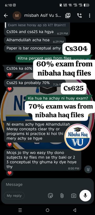 CS304 60% CS625 70% from files