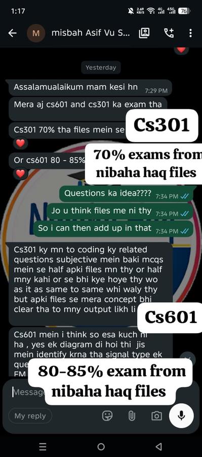CS301 70% CS601 80-85% from files