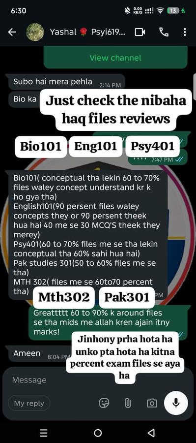 Bio101 60-70% Eng101 90% Psy401 60-70% Mth302 60-70% Pak301 50-60% from files